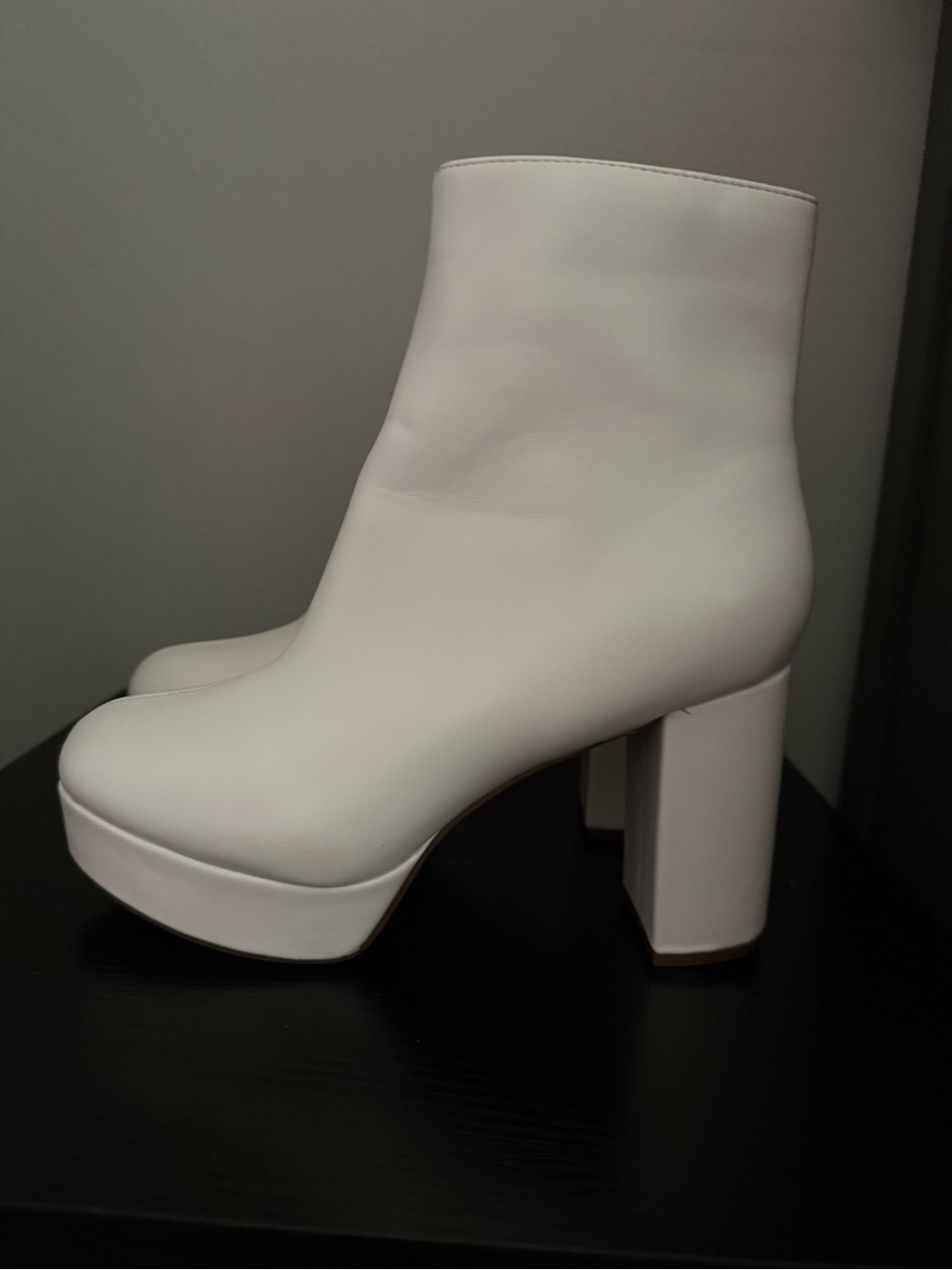 Women's White Platform Block Heel Ankle Boot